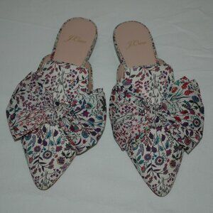 NWOT J. Crew Leather Canvas Floral Mules Slides Sandals with Bow Detail Size 8.5